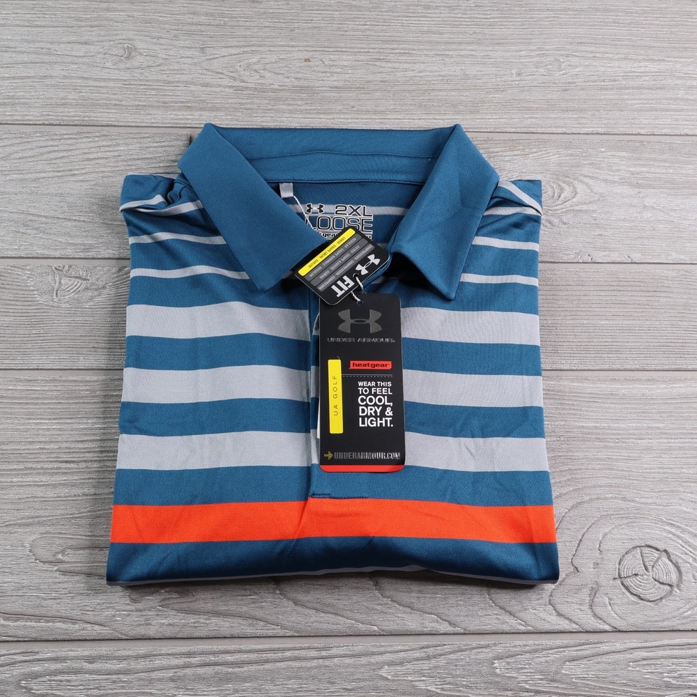 NEW Under Armour Heatgear Polo Men's XXL 2XL Loose Heather Blue Golf Shirt NWT